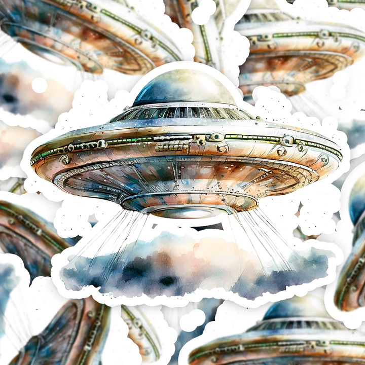 Set 5 bucati, Sticker decorativ, OZN, Rezistent la apa, NO13354, 6 cm, Multicolor