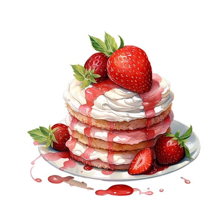 Set 5 bucati, Sticker decorativ, Pancake cu frisca si capsune, Rezistent la apa, NO15138, 6 cm, Multicolor