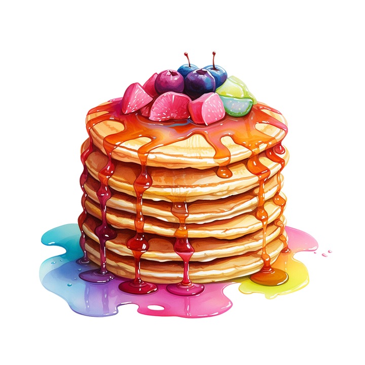 Set 5 bucati, Sticker decorativ, Pancakes cu miere si fructe, Rezistent la apa, NO13823, 6 cm, Multicolor