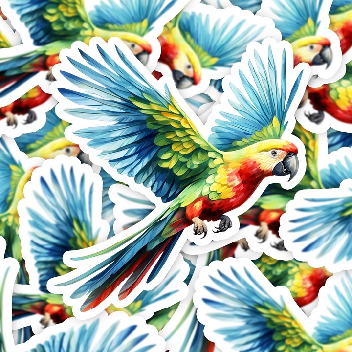 Set 5 bucati, Sticker decorativ, Papagal colorat in zbor, Rezistent la ...