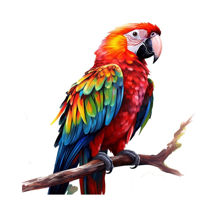 Set 5 bucati, Sticker decorativ, Papagal Macau colorat, Rezistent la apa, NO14216, 6 cm, Multicolor