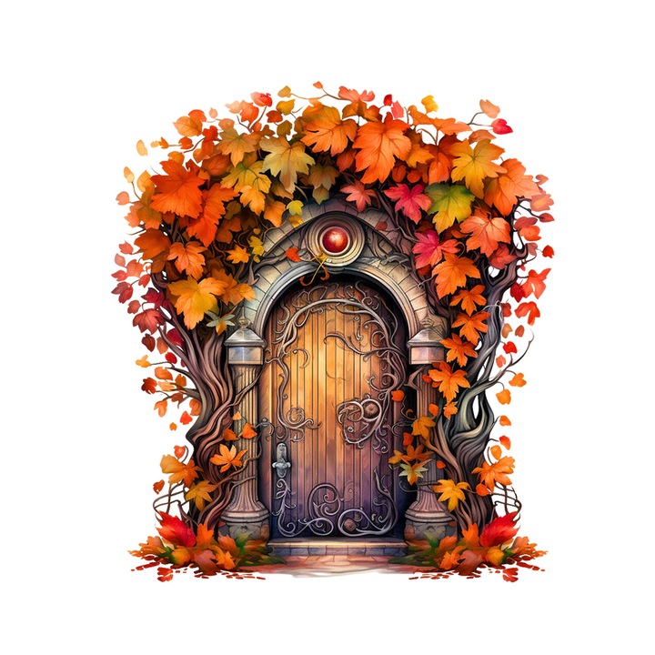 Set 5 bucati, Sticker decorativ, Usa magica cu piatra rosie, Rezistent la apa, NO13602, 6 cm, Multicolor