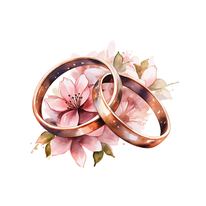 Set 5 bucati, Sticker decorativ, Verighete Invitatie la nunta, Rezistent la apa, NO14847, 6 cm, Multicolor