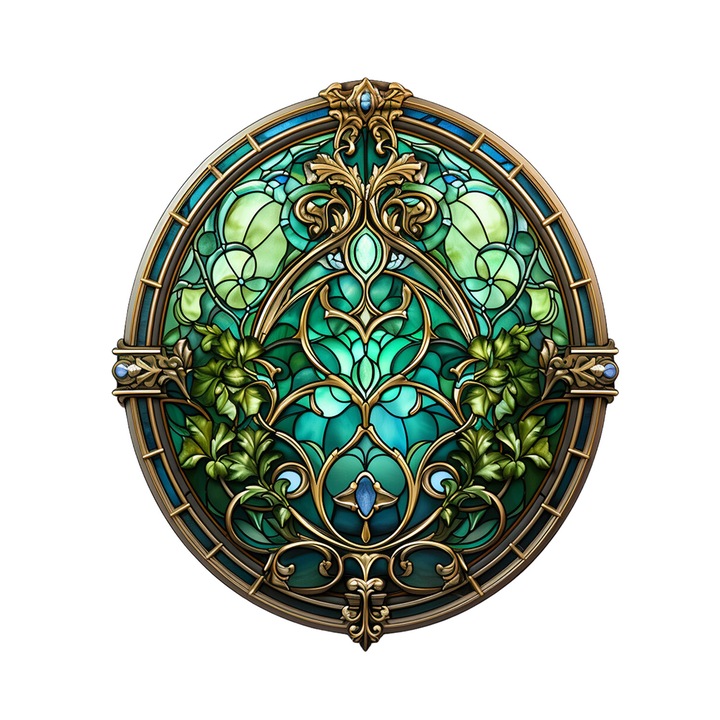 Set 5 bucati, Sticker decorativ, Vitralii de esmerald cu ramuri, Rezistent la apa, NO11673, 6 cm, Multicolor