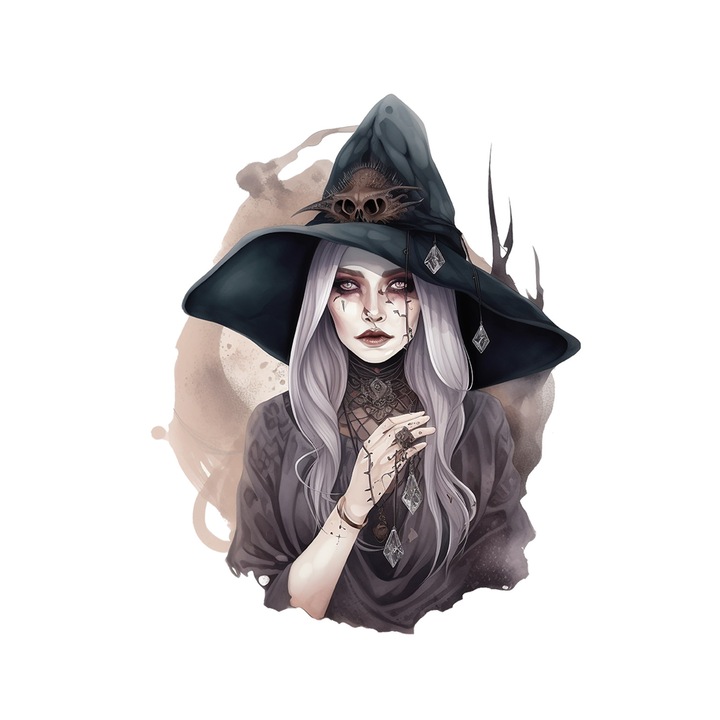 Set 5 bucati, Sticker decorativ, Vrajitoarea fantoma, Rezistent la apa, NO13878, 6 cm, Multicolor