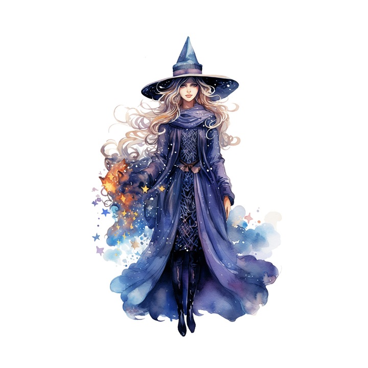 Set 5 bucati, Sticker decorativ, Vrajitoarea stelelor, Rezistent la apa, NO14168, 6 cm, Multicolor