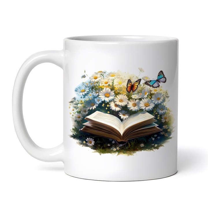 Керамична чаша, Книга и цветя Moli, NO2317, 330 мл, Многоцветна