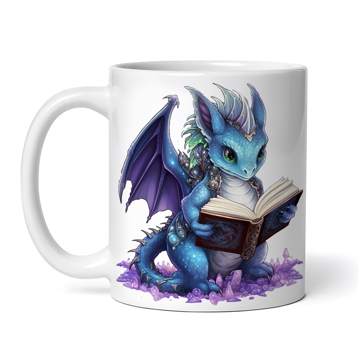 Керамична чаша, Синият дракон чете вълшебната книга, NO4509, 330 ml, многоцветна