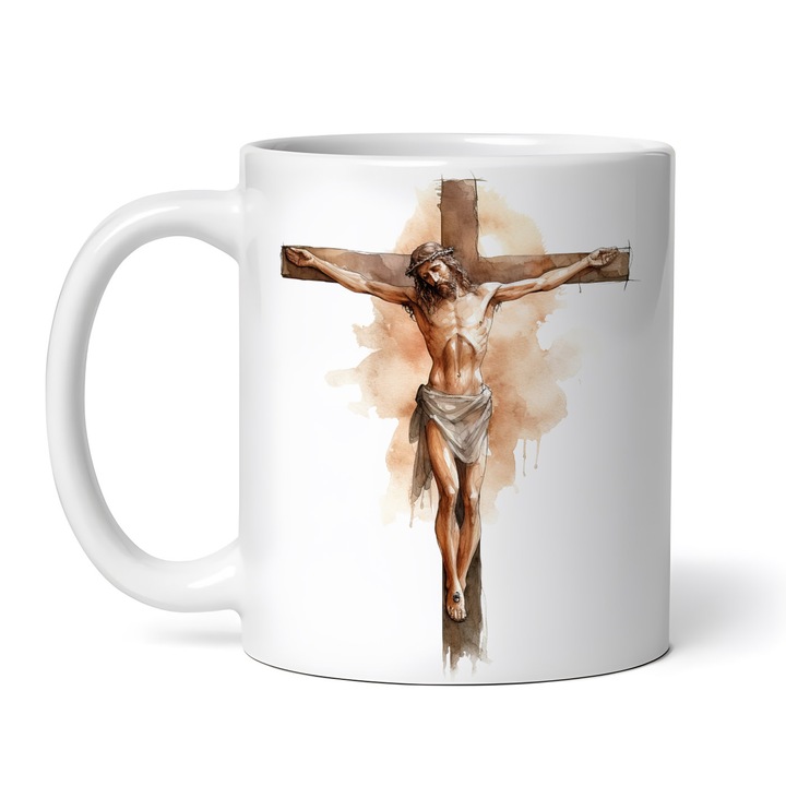 Керамична чаша, Исус на кръста, NO2503, 330 мл, Многоцветна