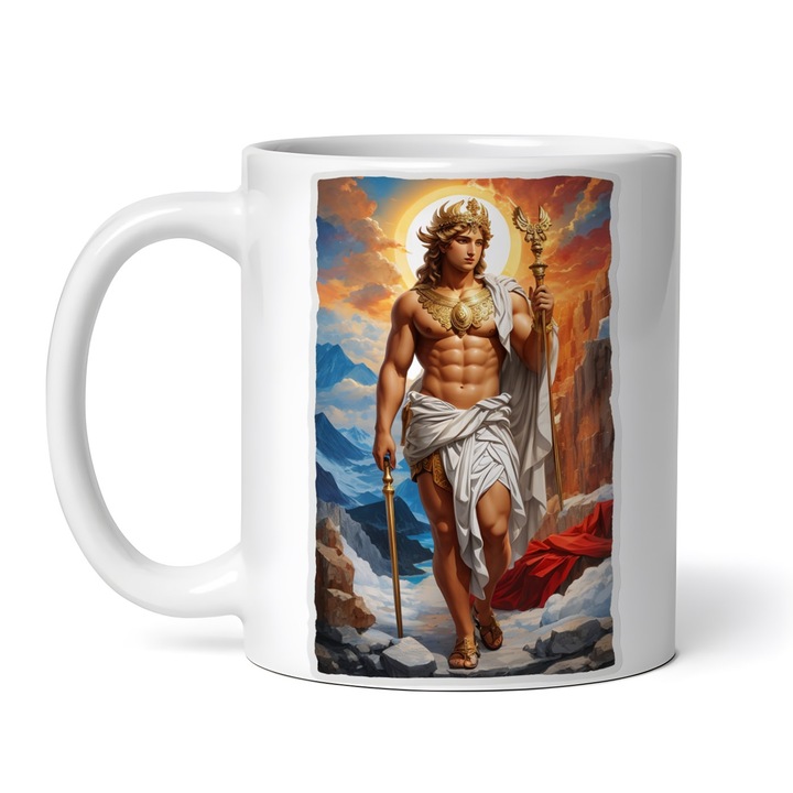 Керамична чаша, гръцки бог Аполон със скиптър, NO7669, 330 ml, многоцветна