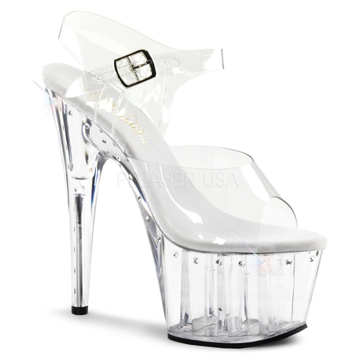 Sandale fetish Pleaser Adore-708LS, silicon, toc 17.8 cm, transparent, 36 EU