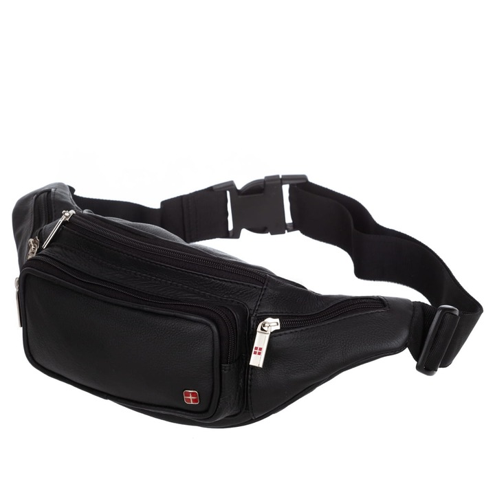 Férfi válltáska, Albatross, Bőr, Fekete