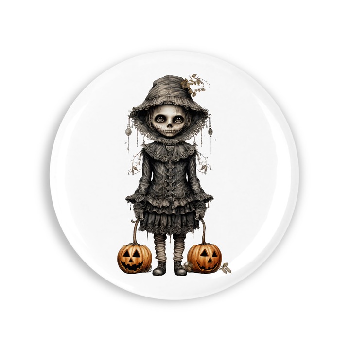 Set 4 insigne, Halloween fata zombi cu dovleci, NO2793, Metal, 44 mm, Multicolor