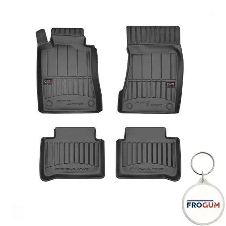 Set 4 covorase auto din cauciuc tip tavita Frogum ProLine 3D pentru Mercedes E-Class W211, caroserie Sedan, an fabricatie 2002 - 02.2009 si breloc Frogum