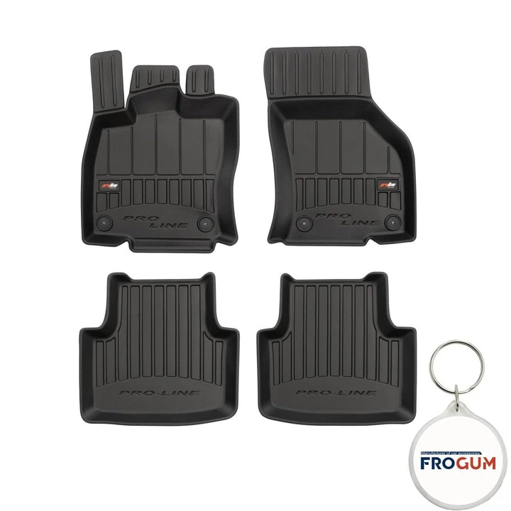 Set 4 covorase auto din cauciuc tip tavita Frogum ProLine 3D pentru Volkswagen Passat B8, caroserie Combi, an fabricatie 12.2014 - prezent si breloc Frogum