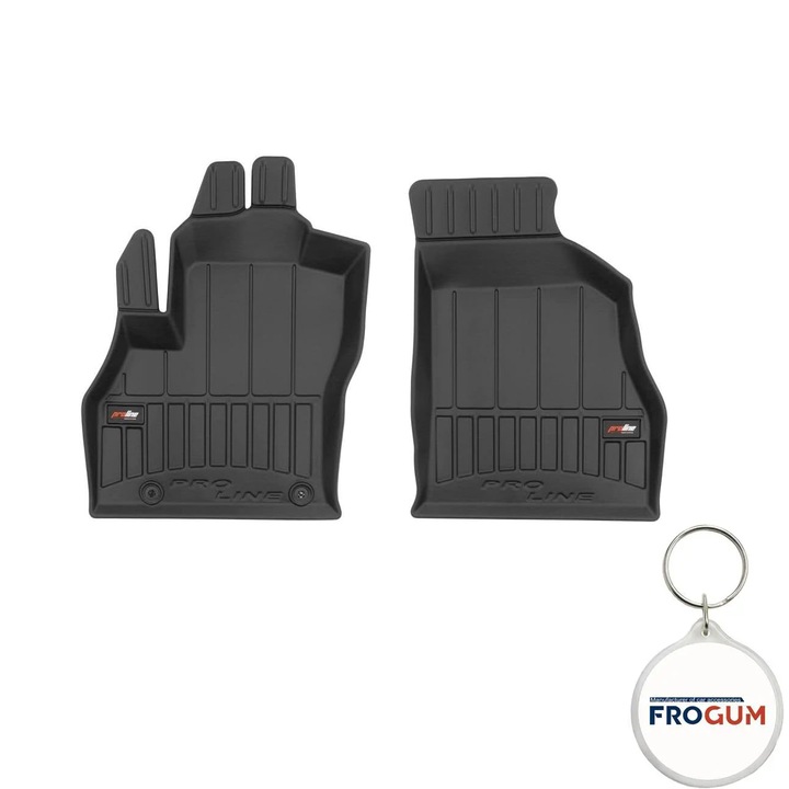 Set 2 covorase auto din cauciuc tip tavita Frogum ProLine 3D pentru Fiat Fiorino III, caroserie Van, an fabricatie 06.2008 - prezent si breloc Frogum