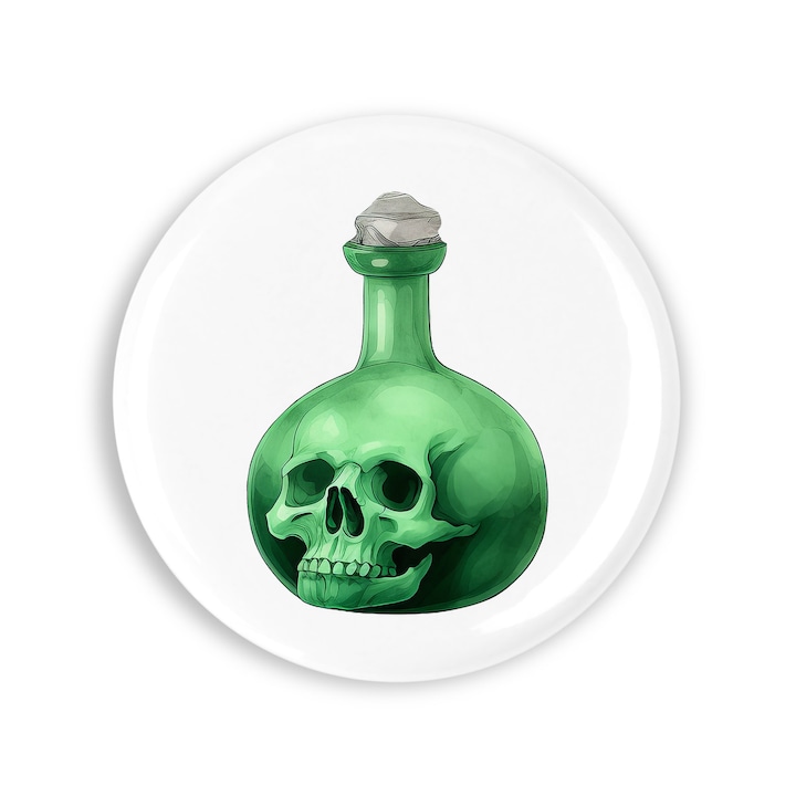Set 4 insigne, Halloween Sticla verde cu craniu, NO337, Metal, 44 mm, Multicolor