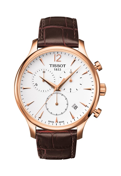 Tissot, Часовник с кожена каишка и хроннметър, Тъмнокафяв/Златист