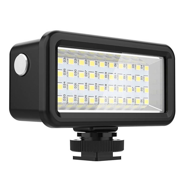 Puluz búvárlámpa fotó-/videokamerához, IPX8, 600-750 lumen, 40 LED, 8 szűrővel, 6000-6500K, 2500 mAh, fekete