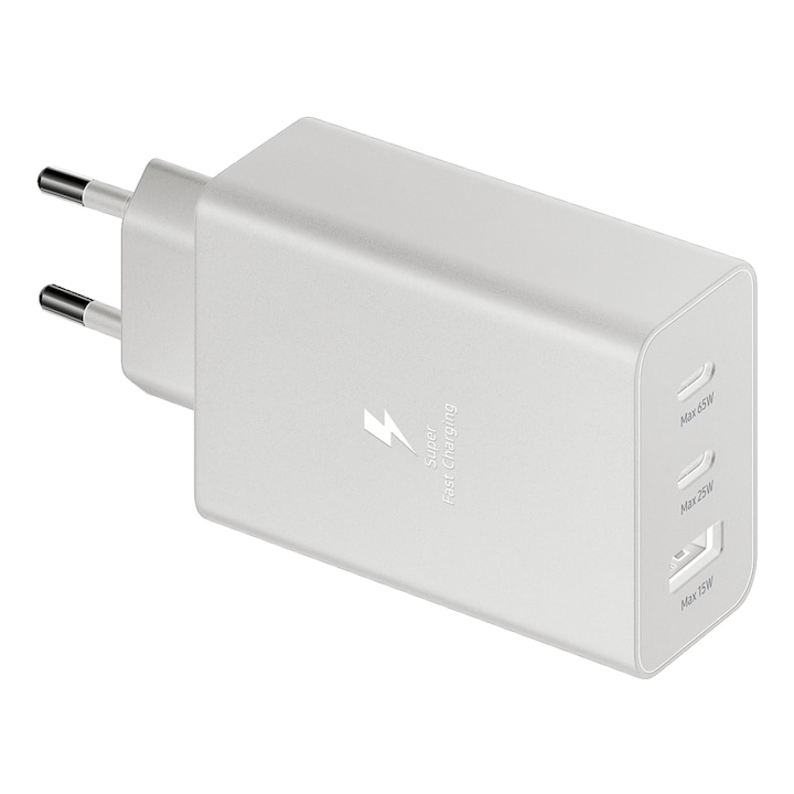 Универсално мрежово зарядно устройство USB Type-C и USB A, бързо зареждане и кабел за данни тип C към тип C, 65w, съвместимо със Samsung Galaxy A22 5G, 1 метър, бял