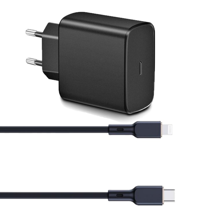 USB Type-C универсално мрежово зарядно устройство, бързо зареждане и кабел за данни Type C към Lightning, 45w, бързо зареждане, съвместимо с Apple iPhone 7 Plus, 1 метър, черен