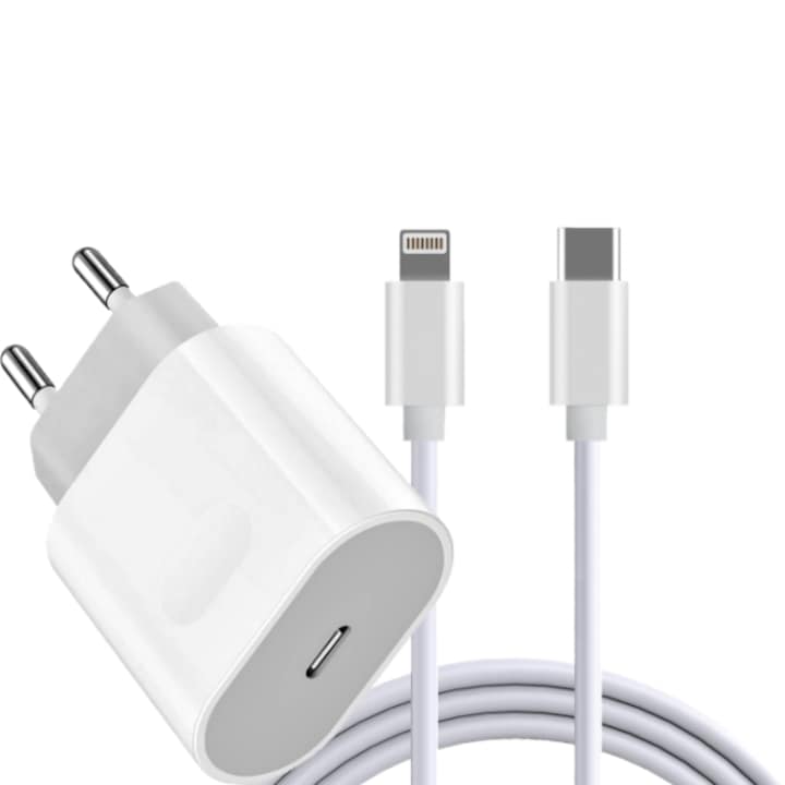 Универсално мрежово зарядно устройство USB Type-C, бързо зареждане и кабел за данни тип C към Lightning, 20w, бързо зареждане, съвместимо с Apple iPhone 13 Pro, 1 метър, бял