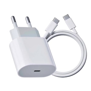 Incarcator Retea Universal USB type-C, Fast Charge, si Cablu de date Type C to Type C, 20w, Incarcare Rapida, Compatibil cu Apple iPhone 15 Pro Max, 1 metru, Alb