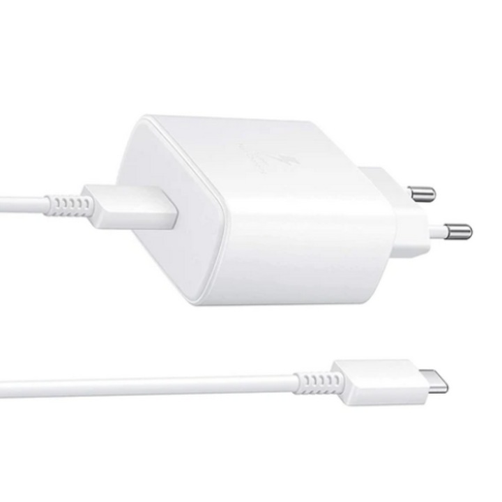 Универсално мрежово зарядно USB тип C, бързо зареждане и кабел за данни тип C към тип C, 45 w, бързо зареждане, съвместимо със Samsung Galaxy A22 5G, 1 метър, бял