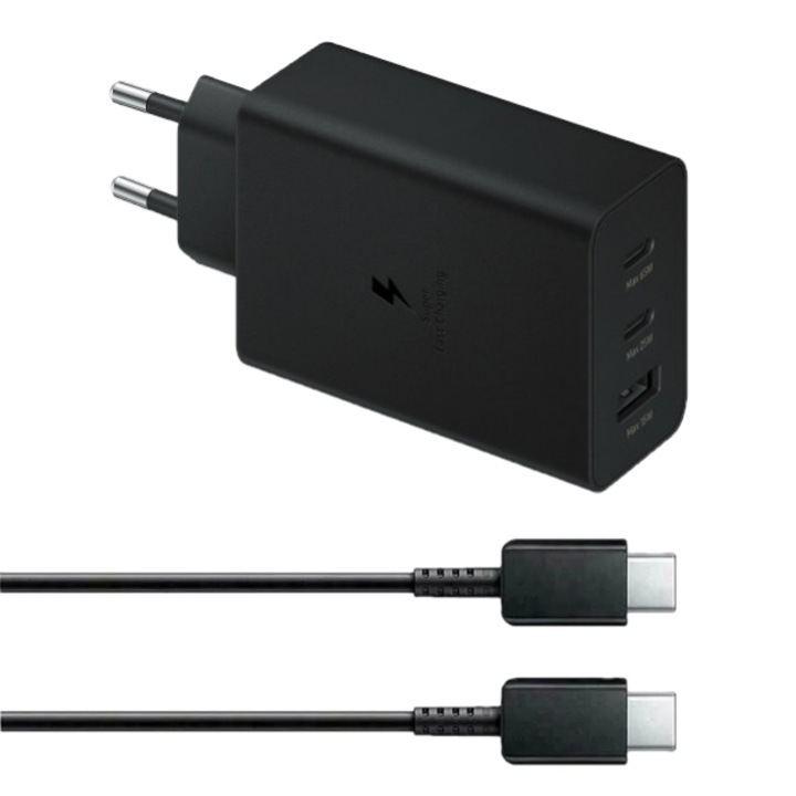 Универсално мрежово зарядно USB тип C и USB A, бързо зареждане и кабел за данни от тип C към тип C, 65w, бързо зареждане, съвместимо със Samsung Galaxy A22 5G, 1 метър, черен