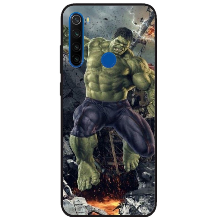 Husa personalizata HQPrint si Folie de Silicon pentru Xiaomi Redmi Note 8T, model Hulk #1, multicolor, S1D1M0099