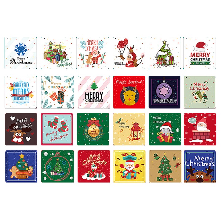 Комплект 28 поздравителни картички с пликове, longziming, модел Merry Christmas, 7x7 см, хартия, многоцветни