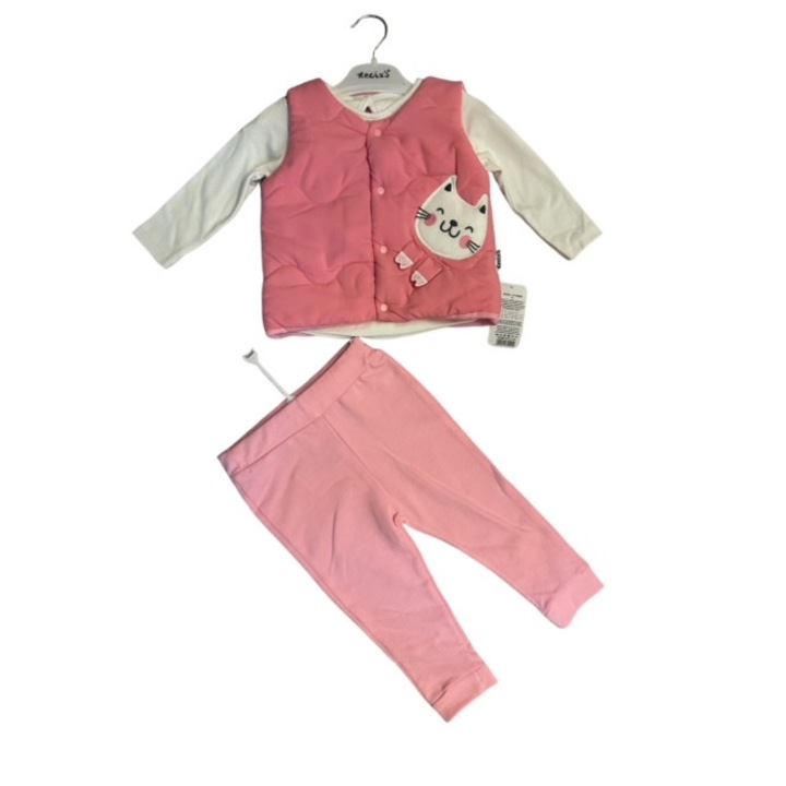 Mellény szett, Kislány, Rózsaszín cica, Necix, 3 db, Pamut, Fehér | Rose