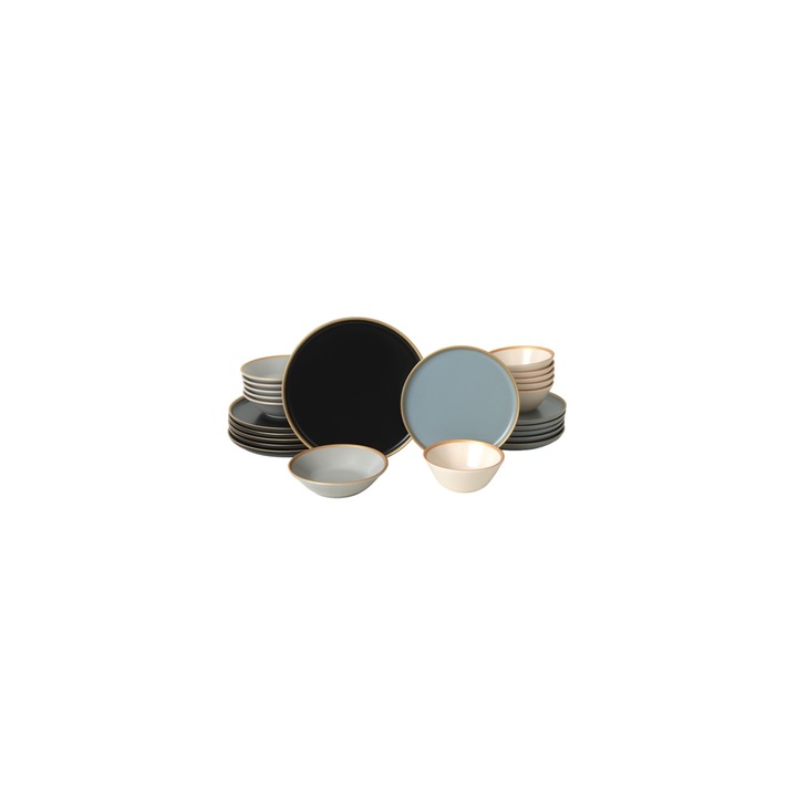 Комплект сервиз за маса, Keramika, Safir, 24 части, Керамика, Сив
