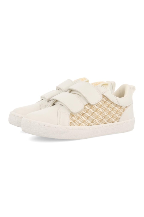 Gioseppo, Pantofi sport de piele ecologica si material textil cu velcro, Alb, Bej, 33 EU
