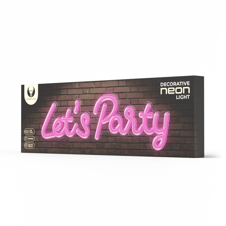 Декоративна лампа, плексиглас, neon led, Let's party, розова
