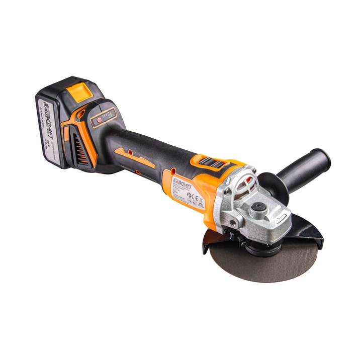 Акумулаторен ъглошлайф безчетков Baukraft, BK-BAG72, 125mm, 18V, 4Ah, 16LED, 2USB, Черен/Оранжев