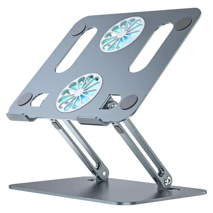 MTP алуминиева стойка за лаптоп/таблет, охладител, осветление, сгъваема, залепваща повърхност, регулируем ъгъл на наклон, Space Gray, модел 2024
