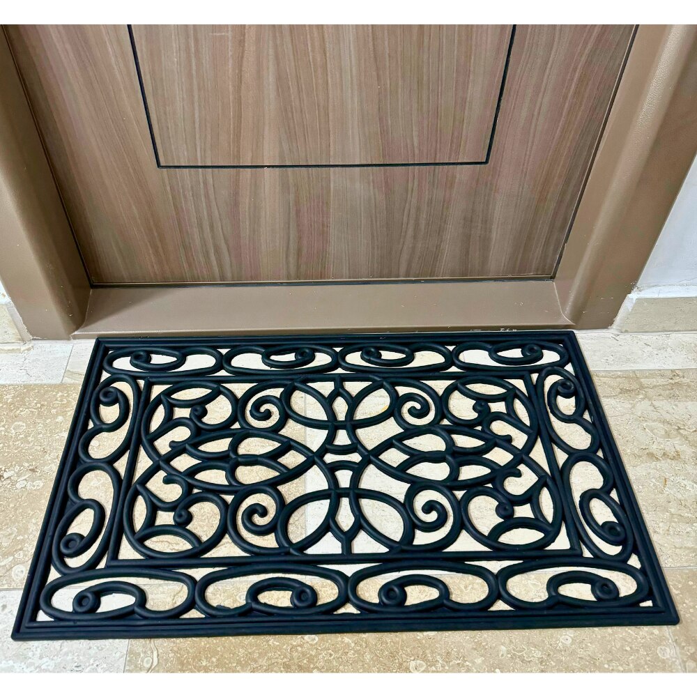 ORYX Tappetino Per Bagno In Fibra Di Cocco E Gomma – Forma A Mezzaluna Con Pietre Simulate, 75x45x1 Cm, Colore Blu