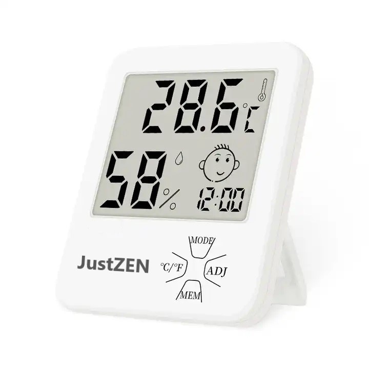 Termometru si higrometru de camera JustZen™ LX8111, ceas, alarma, dimensiuni 8.4*9.9 cm, citire 10s, gama profesionala, alb
