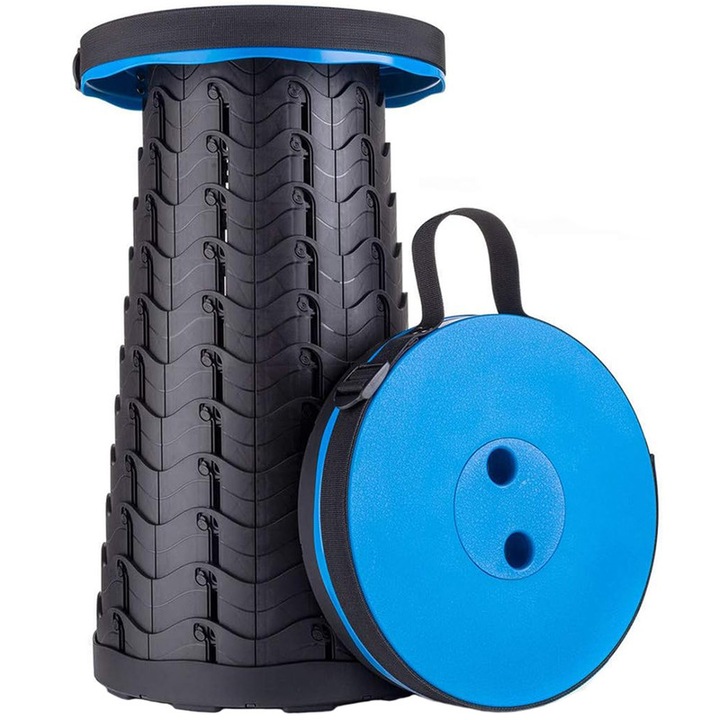 Scaun telescopic pliabil, Ronyes®, inaltime extins 45 cm, Albastru