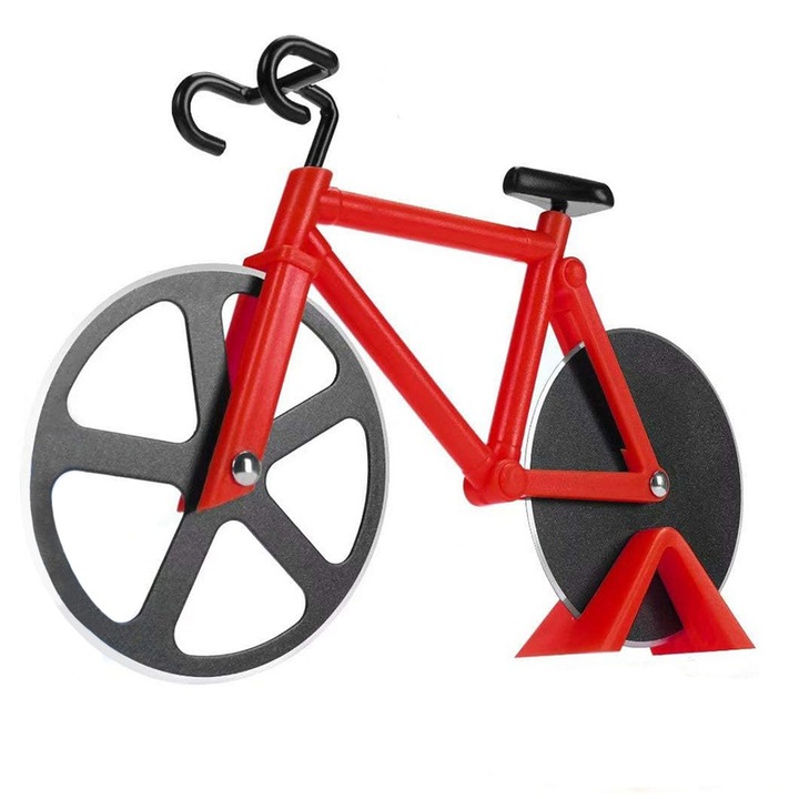 Слайсер за пица, Ronyes®, Модел велосипед, неръждаема стомана, 18,5 X 11,5 см, Червен