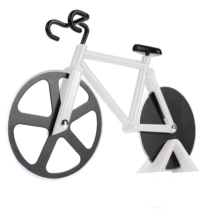 Слайсер за пица, Ronyes®, Модел велосипед, неръждаема стомана, 18,5 X 11,5 см, бял