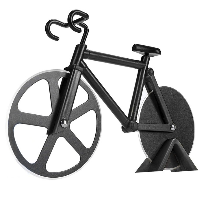 Слайсер за пица, Ronyes®, Модел велосипед, неръждаема стомана, 18.5X11.5cm, черен