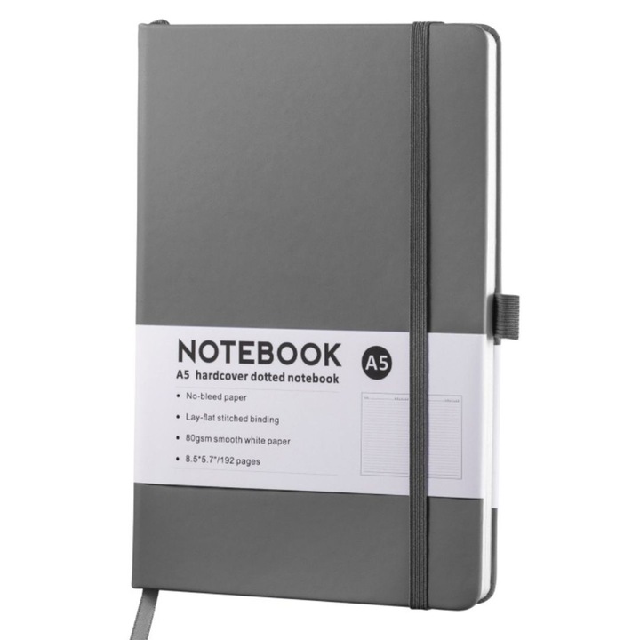 Agenda, A5, 96 file, coperta din piele eco, 80g/m2, gri