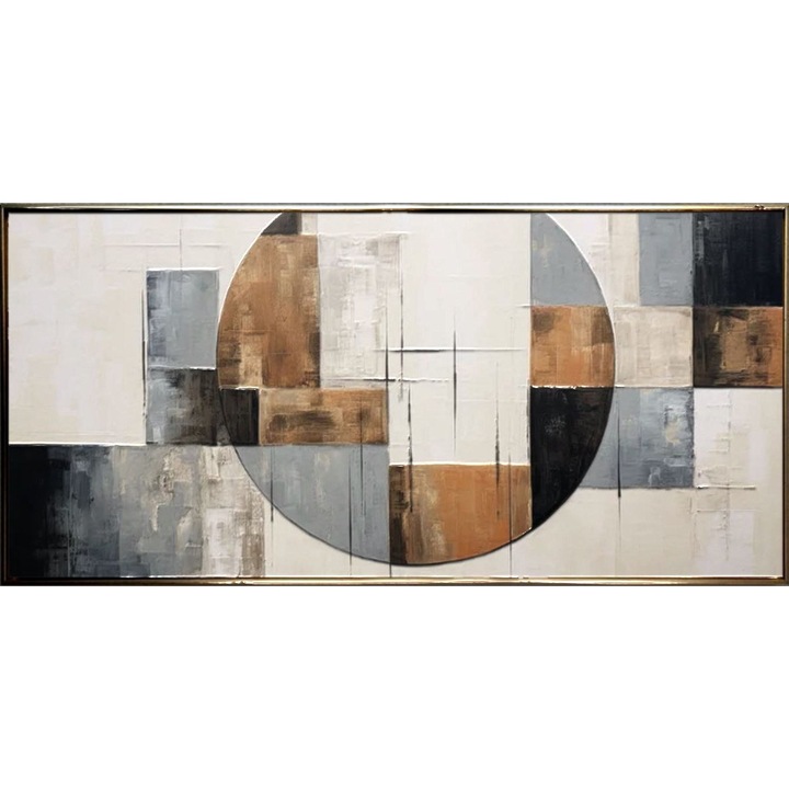 Tablou pictat manual abstract modern, Pictura in cutit ulei pe panza, Textura impasto, Maro Negru Gri Alb Bej, 150x80cm