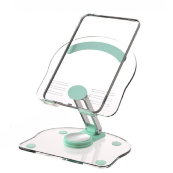 Suport pentru telefon sau tableta, pliabil, rotire 360, ABS, transparent