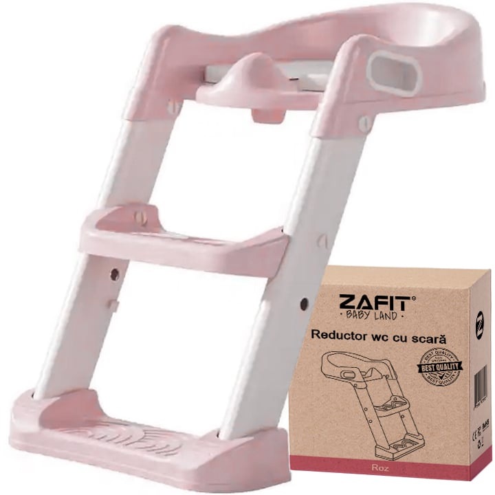 Gyermek WC szűkítő ZAFIT® létrával, Összecsukható, Hordozható, csúszásmentes biztonsági felületű tekercs, csúszásgátló, Rózsaszín