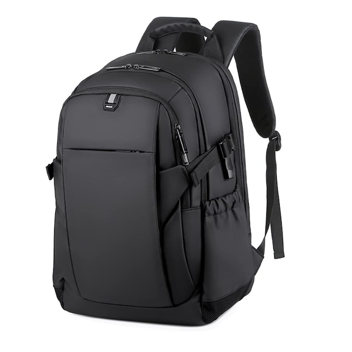 Multifunkcionális hátizsák, MOSMAOO®, USB töltőporttal, vízálló, smart casual üzleti/utazáshoz és laptop 15,6 hüvelyk, 30 cm X 45 cm, fekete