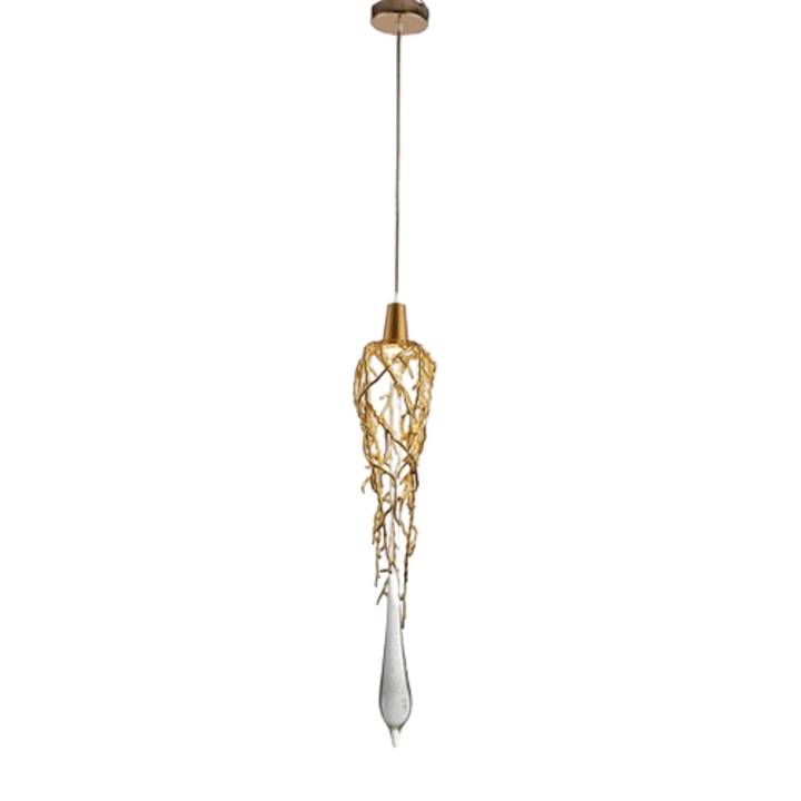 Pendul tip suspensie Oro, 1xGU10, corp din metal auriu, decor din cristal, 20x20x70cm