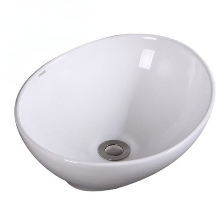 Lavoar pe blat Rebiko oval, ceramic, design modern si elegant, alb, 42 x 34 x 15 cm